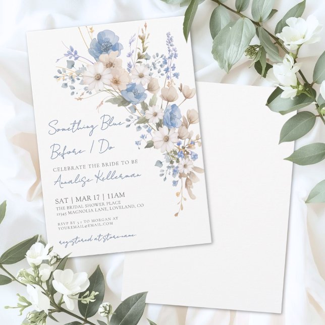Invitation Fête de mariage floral bleu de fleurs sauvages (Wildflower Blue Floral Bridal Shower Invitation)