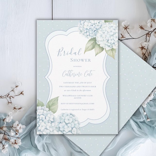 Invitation Fête de mariage Floral Bleu Hydrangea Bleue à pois (Créateur téléchargé)