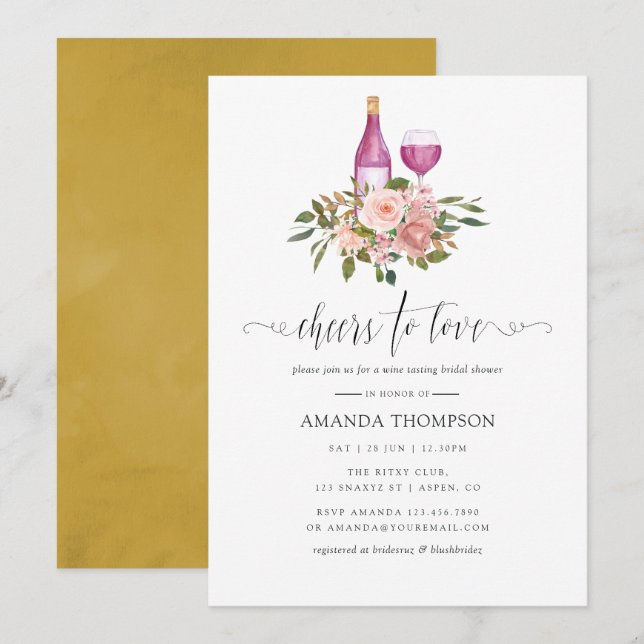 Invitation Fête de mariage Floral Blush et Or Dégustation de  (Devant / Derrière)
