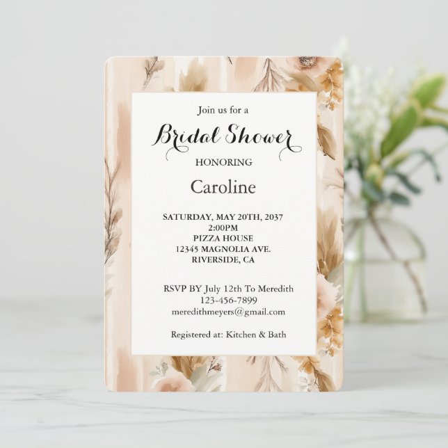 Invitation Fête de mariage Floral Bohème Bordure Crème Rustiq (Debout devant)