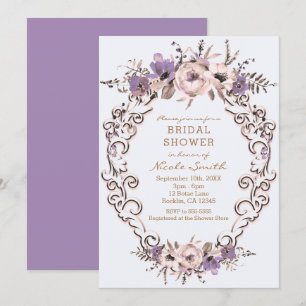 Invitation Fête de mariage floral botanique crème violette