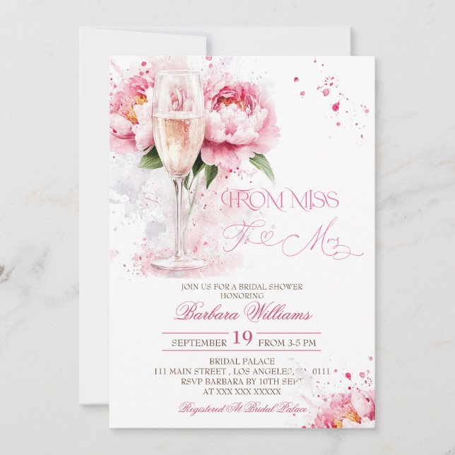 Invitation Fête de mariage Floral Champagne Rose (Devant)