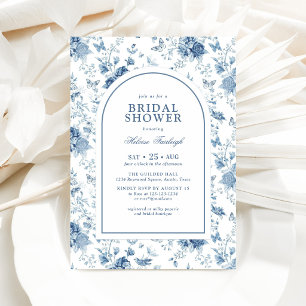 Invitation Fête de mariage Floral Chinoiserie Blanc Bleu
