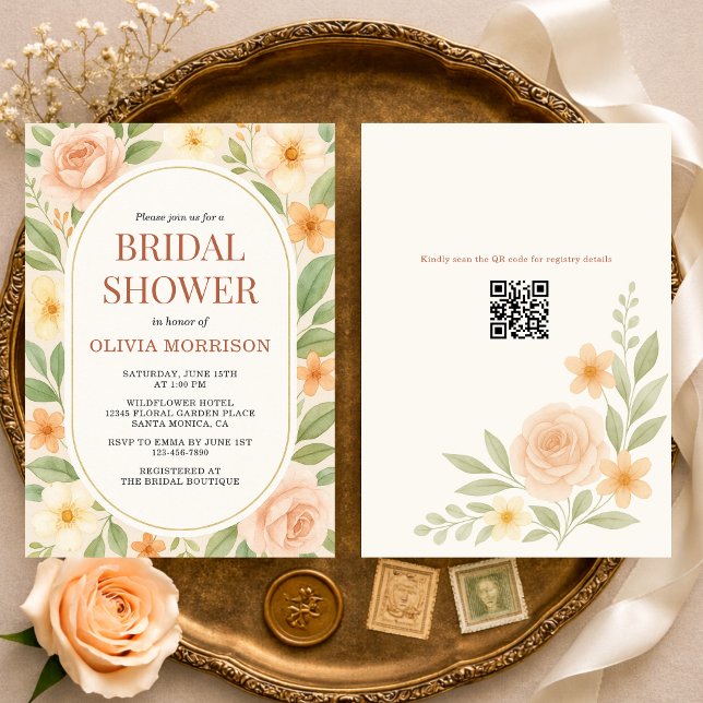 Invitation Fête de mariage Floral Code QR Botanique Fleur Sau (Créateur téléchargé)