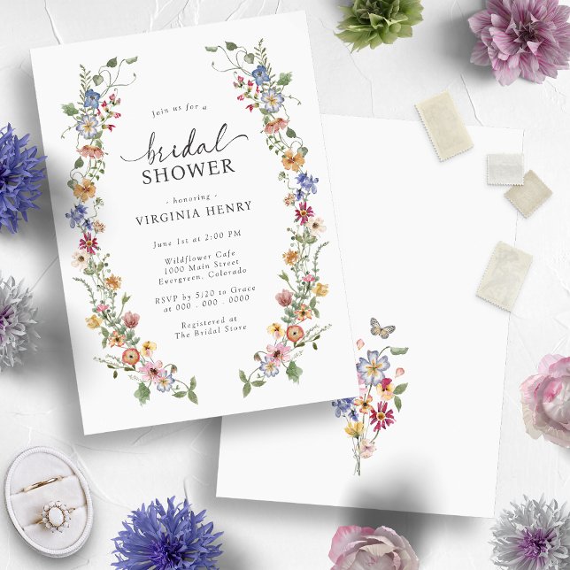 Invitation Fête de mariage floral coloré (Colorful Wildflower Wreath Floral Bridal Shower Invitation
)
