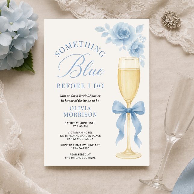 Invitation Fête de mariage floral Coquette Bow Something Blue (Créateur téléchargé)