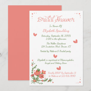 Invitation Fête de mariage Floral Corail Rose Fleur Été