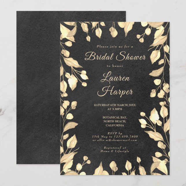 Invitation Fête de mariage floral crème tableau noir (Devant / Derrière)