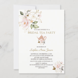Invitation Fête de mariage floral doré rose charmant Tea Part