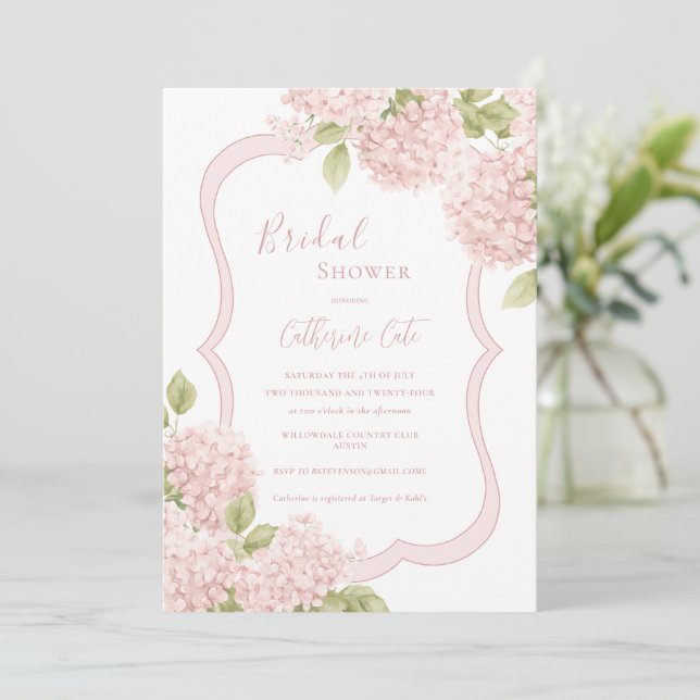 Invitation Fête de mariage Floral Élégant Rose Hydrangea (Debout devant)
