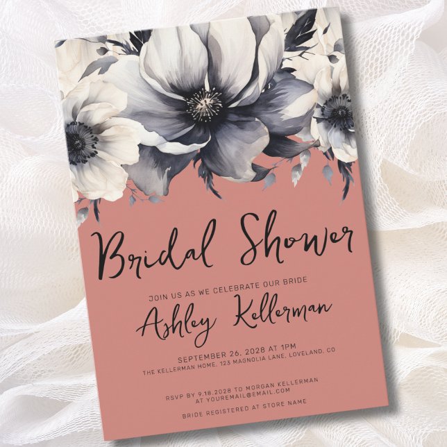 Invitation Fête de mariage floral en terre cuite (Watercolor Floral Terracotta Bridal Shower Party Invitation)
