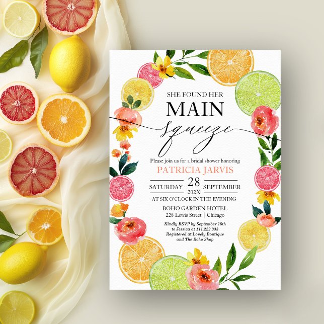 Invitation Fête de mariage floral et agrumes Main Squeeze (Créateur téléchargé)