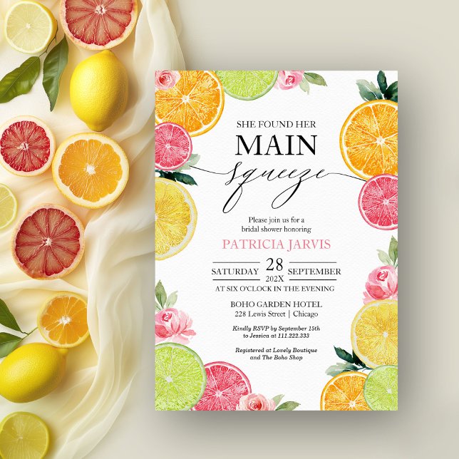 Invitation Fête de mariage floral et agrumes Main Squeeze (Créateur téléchargé)