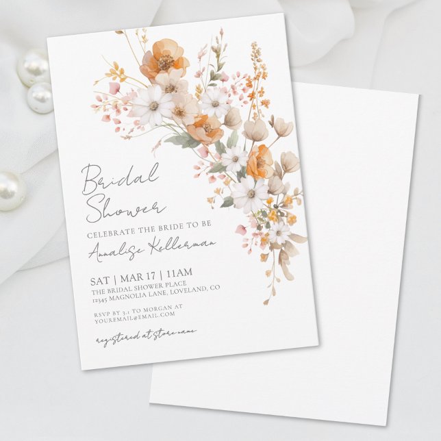 Invitation Fête de mariage floral fleuri élégant de fleurs sa (Elegant Wildflower Floral Bridal Shower Invitation )