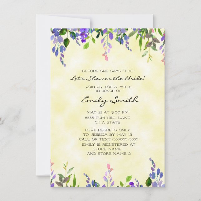 Invitation Fête de mariage floral lavande jaune (Devant)