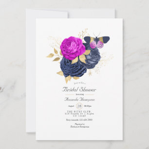 Invitation Fête de mariage floral Magenta Navy et Or