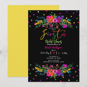 Invitation Fête de mariage floral moderne et noir Fiesta 