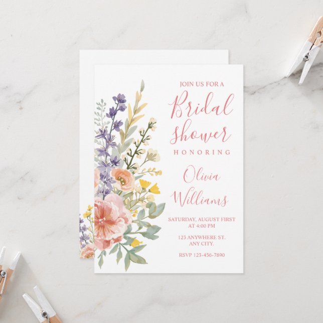 Invitation Fête de mariage Floral Moderne Fleur Sauvage (Devant/Arrière en situation)