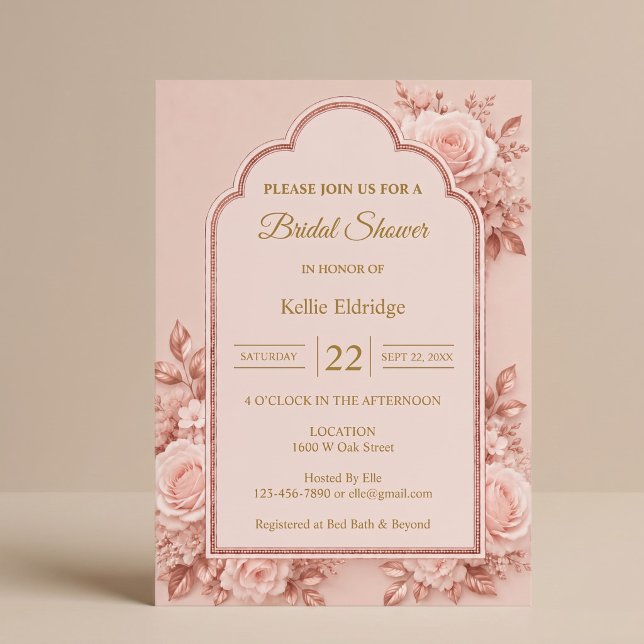 Invitation Fête de mariage Floral Or Rose (Créateur téléchargé)