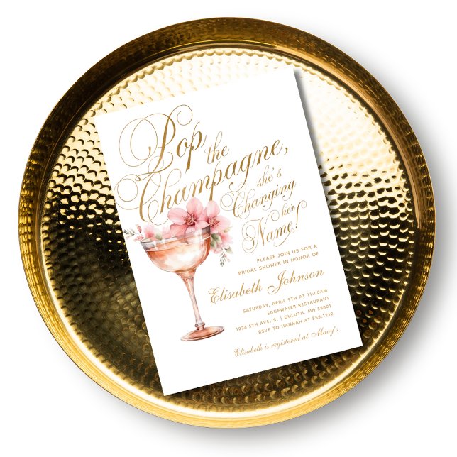 Invitation Fête de mariage Floral Or Rose Pop Champagne (Pink Gold Floral Pop the Champagne Bridal Shower Invitation)