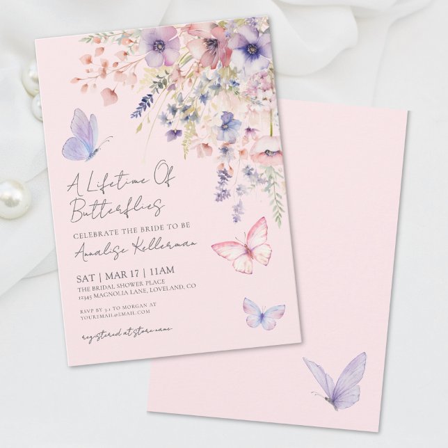 Invitation Fête de mariage floral papillon (Butterflies Wildflower Bridal Shower Invitation)