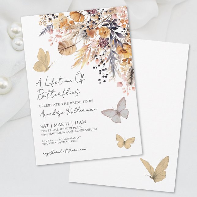 Invitation Fête de mariage floral papillon d'automne (Butterfly Floral Fall Bridal Shower Invitation)