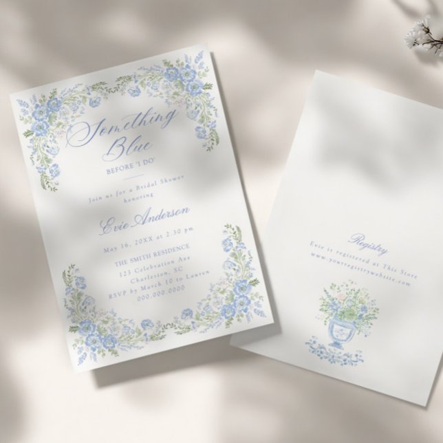Invitation Fête de mariage floral préppy avec quelque chose d (Créateur téléchargé)