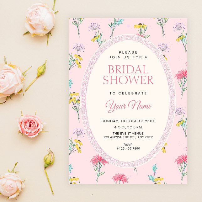 Invitation Fête de mariage floral rose (Créateur téléchargé)