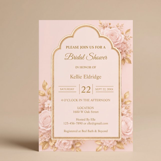 Invitation Fête de mariage floral rose et or (Créateur téléchargé)