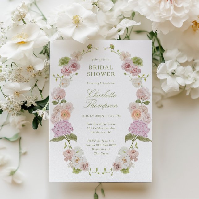 Invitation Fête de mariage floral rose et vert (Créateur téléchargé)