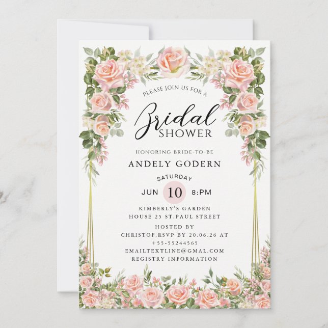 Invitation Fête de mariage Floral Rose Moderne (Devant)