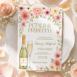 Invitation Fête de mariage floral rose Pétales et Prosecco