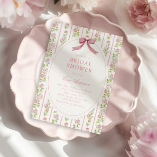 Invitation Fête de mariage floral rose rayé Grandmillennial