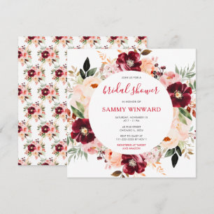 Invitation Fête de mariage floral rouge Bourgogne et rose ten