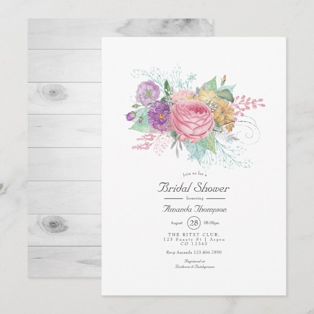 Invitation Fête de mariage floral rustique de printemps (Devant / Derrière)