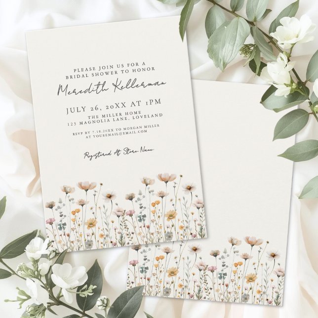 Invitation Fête de mariage floral simple avec des fleurs sauv (Wildflower Simple Floral Bridal Shower Invitation)