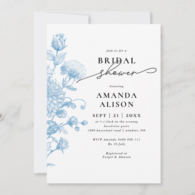 Invitation Fête de mariage Floral Sketch (Devant)