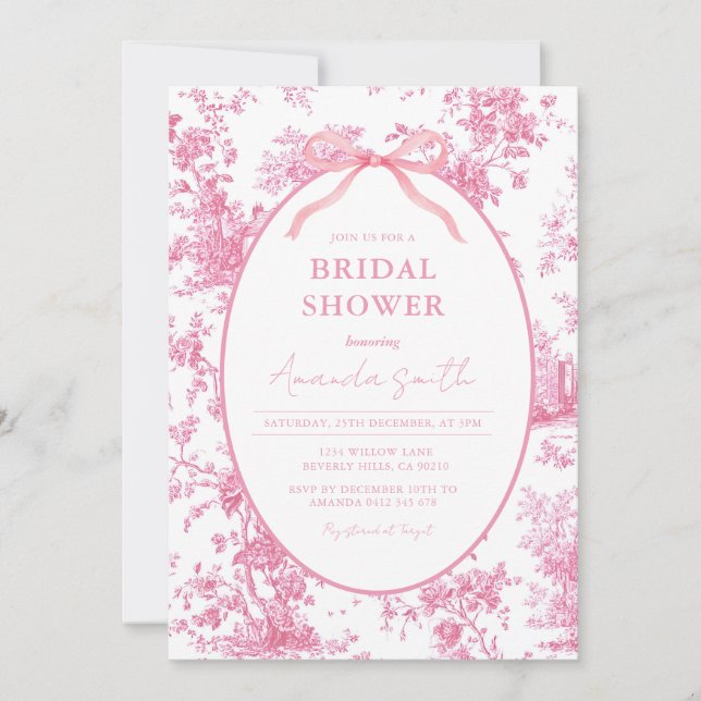 Invitation Fête de mariage floral toile coquette rose (Devant)