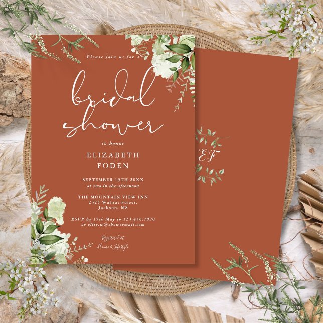 Invitation Fête de mariage floral verdure en terre cuite (Terracotta Greenery Floral Bridal Shower Invitation)