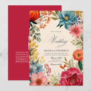 Invitation Fête de mariage florale aquarelle avec code QR