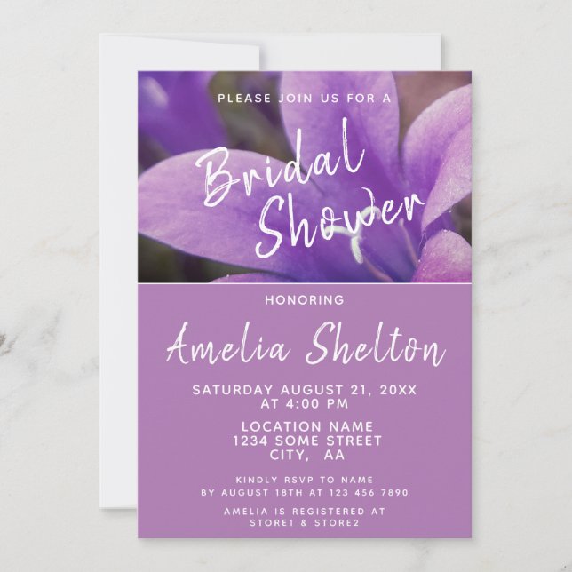 Invitation Fête de mariage florale au Campanule Pourpre (Devant)