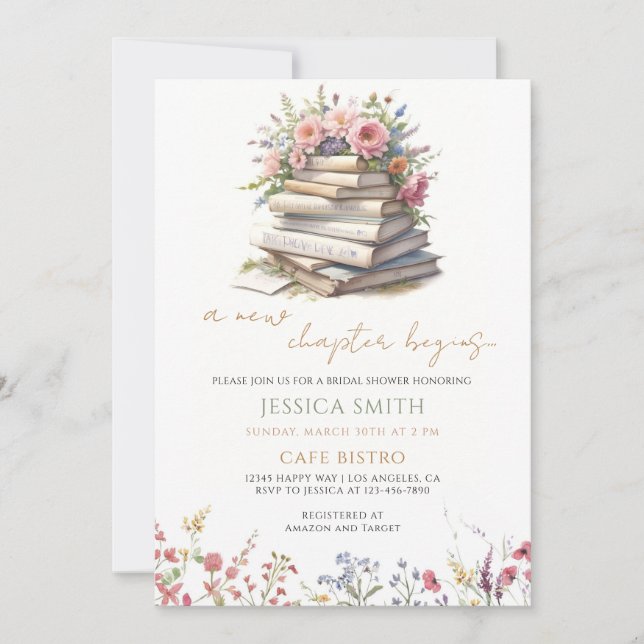Invitation Fête de Mariage Florale avec Livre (Devant)