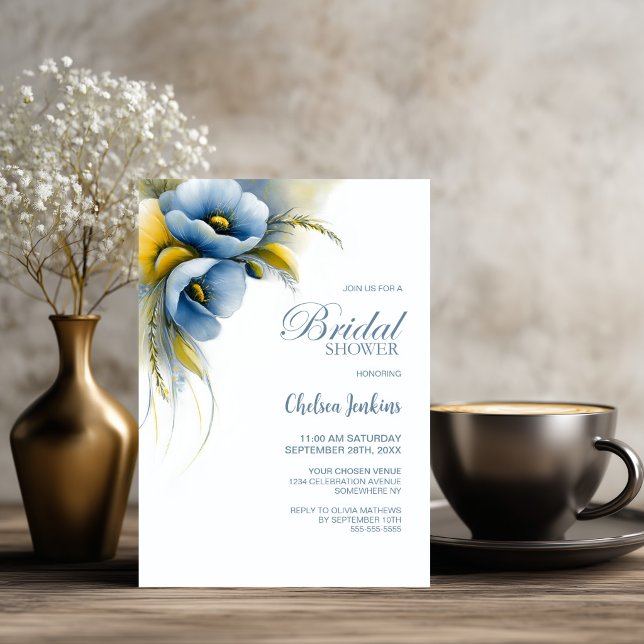 Invitation Fête de Mariage Florale Bleue et Jaune (Créateur téléchargé)