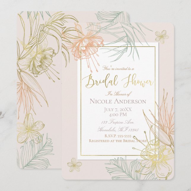 Invitation Fête de Mariage Florale Botanique Tropicale Élégan (Devant / Derrière)