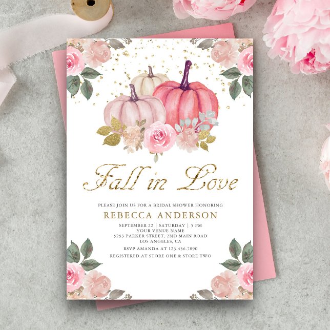 Invitation Fête de mariage Florale Citrouille Rose Tombez amo (Créateur téléchargé)