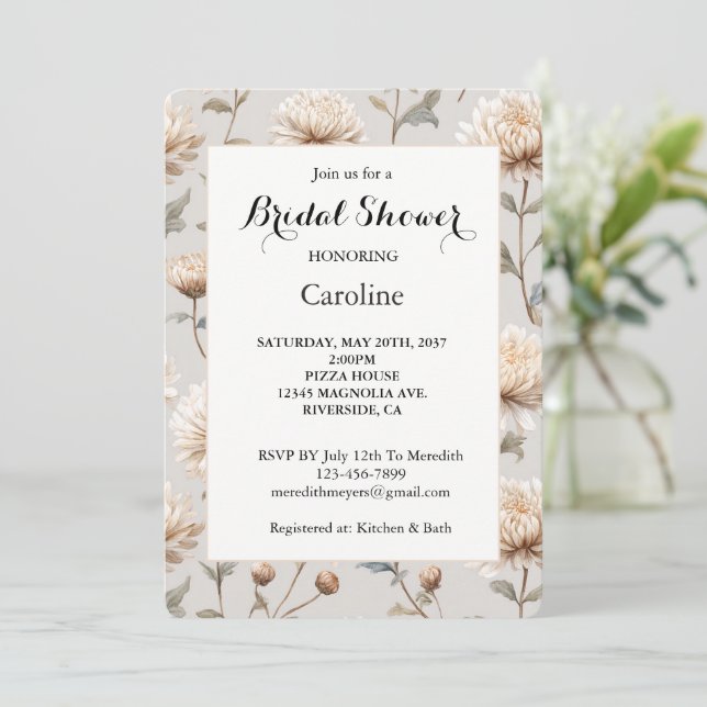 Invitation Fête de mariage florale crème marron cacao (Debout devant)