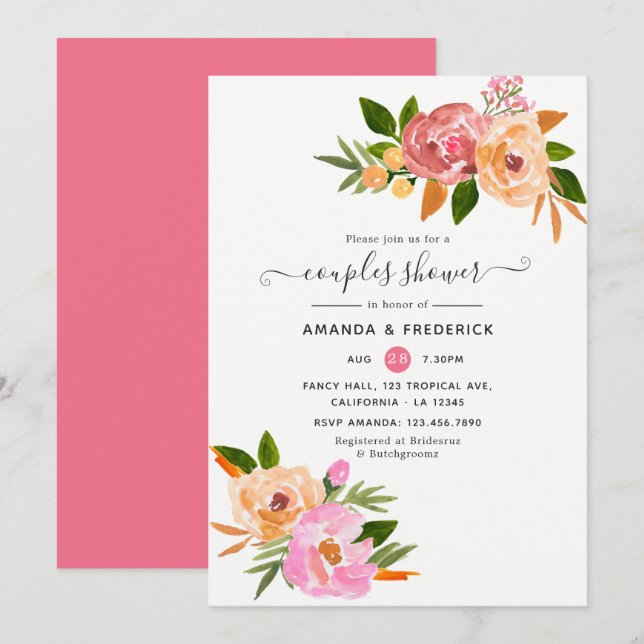 Invitation Fête de mariage florale de printemps (Devant / Derrière)