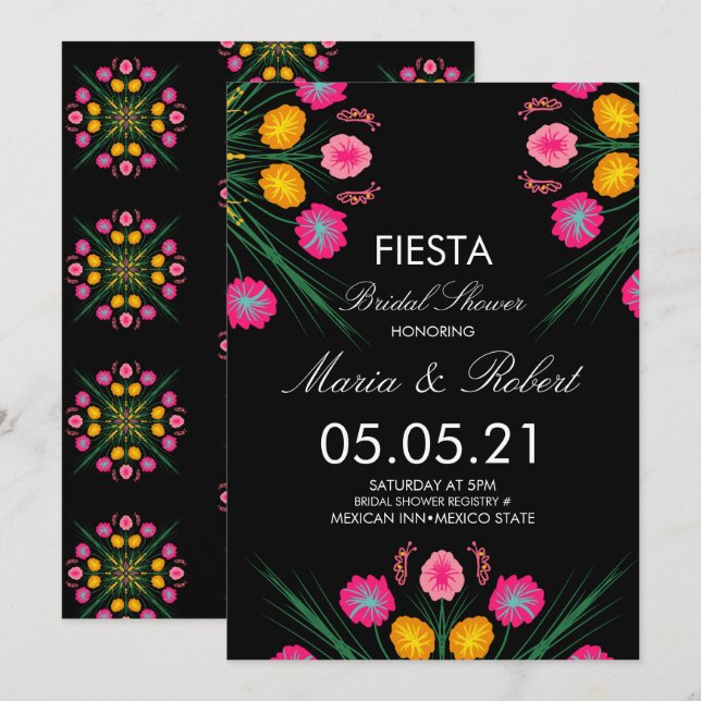 Invitation Fête de Mariage Florale Dessinée à la Main Mexicai (Devant / Derrière)
