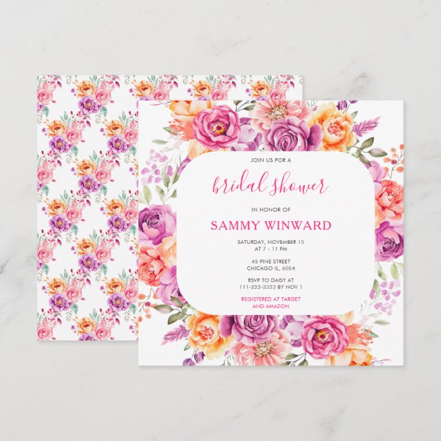 Invitation Fête de Mariage Florale d'Été Vibrante (Devant / Derrière)