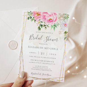 Invitation Fête de mariage florale géométrique aquarelle rose